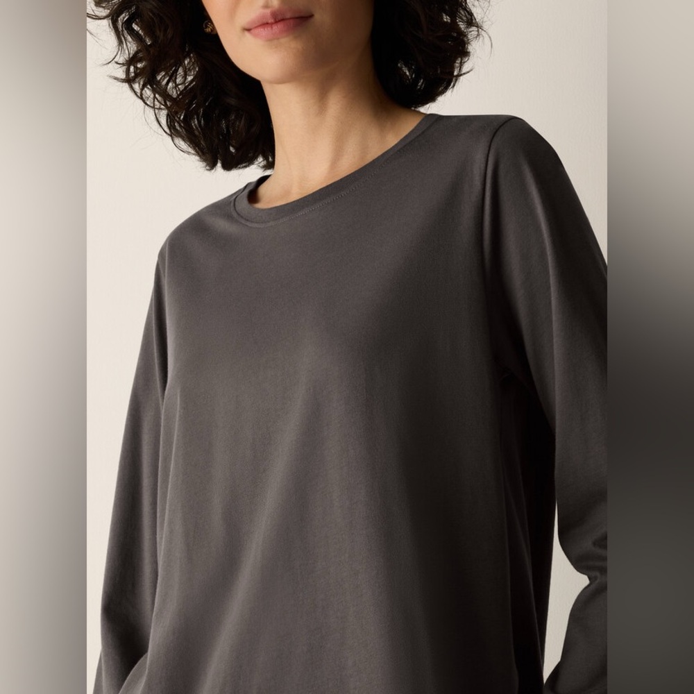 NWT Eileen Fisher Organic Pima Cotton Jersey Long-Sleeve Tee in Rye - Picture 2 of 10